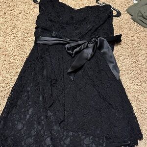 Express Black Strapless Lace Dress with Satin Tie